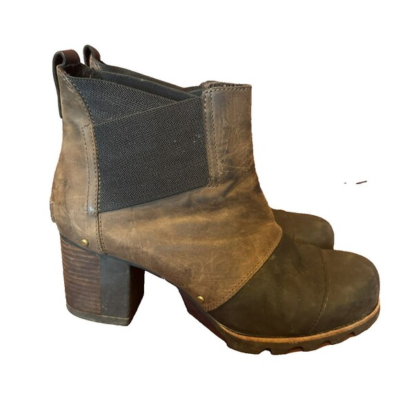 Sorel Addington Chelsea Pull on Ankle Boots Black Brown Leather Women's Size 10 - Picture 1 of 8